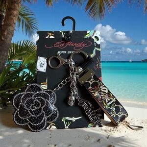 Ed Hardy Black and Silver Floral Key Holder